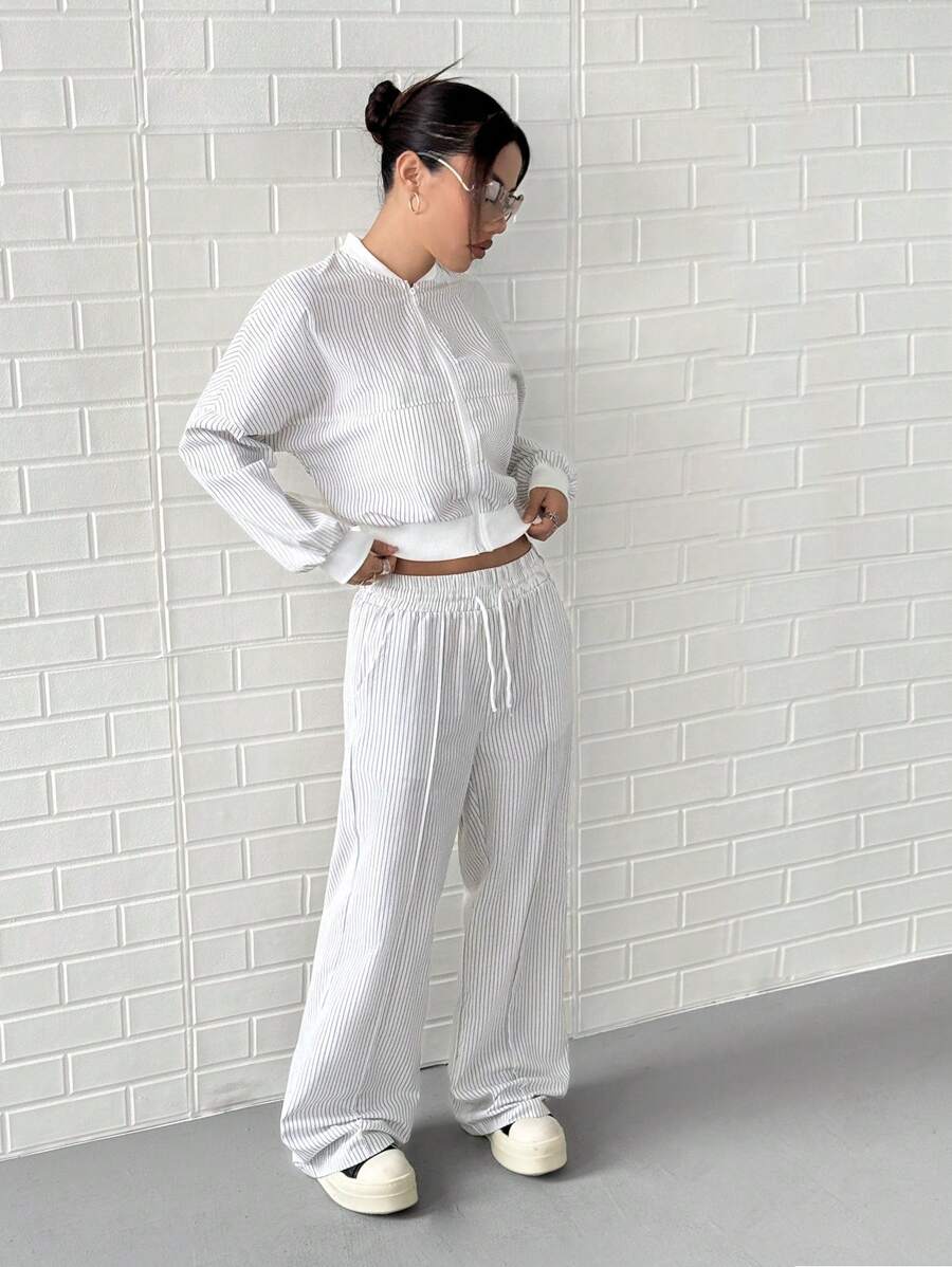 SHEIN Unity Autumn Casual Striped Hoodie And Sweatpants Set - Multicolor - View 1