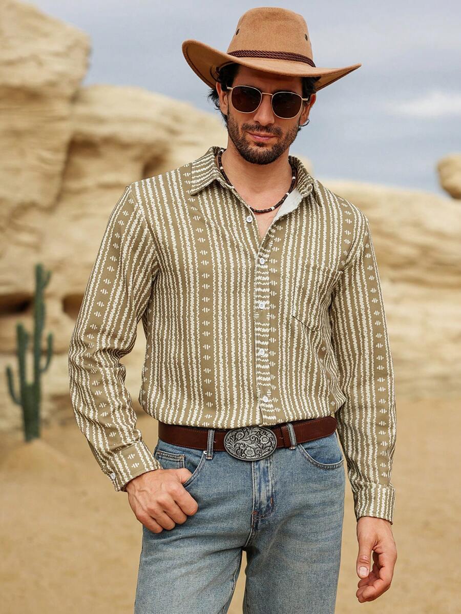 Manfinity Homme Men's Casual Long Sleeve Shirt, Simple And Fashionable For Daily Wear - Multicolor - View 1