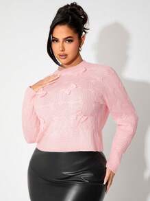 SHEIN SXY Plus Size Women's Bow Decor Pink Pullover Sweater, Autumn/Winter