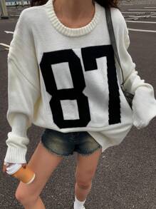 DAZY 女士数码提花针织毛衣，休闲日常服装，秋装 - 白色 - 查看 7