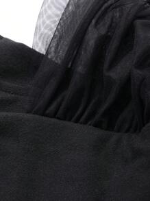 DAZY Women Square Neck Solid Mesh Contrast Long Sleeve T-Shirt, Casual,Fall Clothes