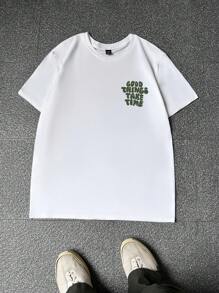 Manfinity Hypemode Men T-Shirts Fit Crew Neck Short Sleeve Graphic Tee Letter Graphic Casual Summer Slogan T Shirt - White - View 2