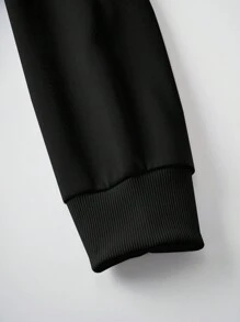 Manfinity EMRG 大码男士图案和字母印花圆领长袖运动衫外出黑色图案运动衫，适合朋友、丈夫、男朋友的礼物 - 黑色 - 查看 3