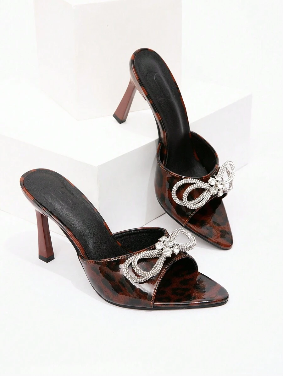 CUCCOO CHICEST New Fashionable Versatile Rhinestone Bowknot Strap Stiletto Heel Sandals Valentine's Day - Multicolor - View 1