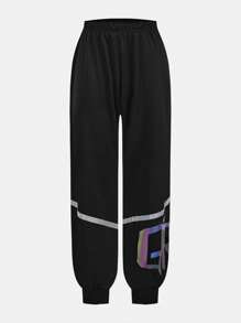 SHEIN 年轻男孩时尚彩色图案印花罗纹下摆修身休闲运动裤，柔软、透气、舒适，适合户外慢跑、运动和休闲日常穿着