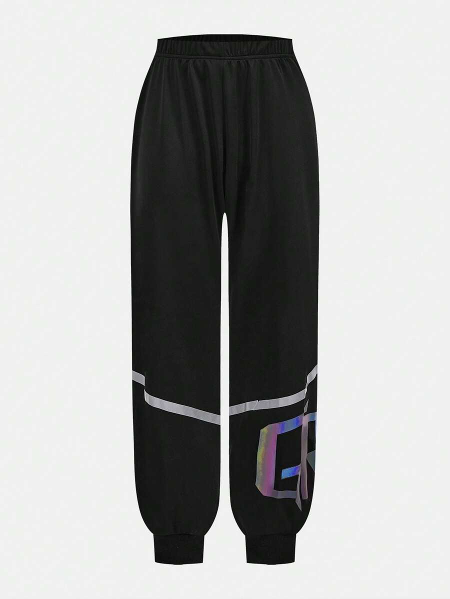 SHEIN 年轻男孩时尚彩色图案印花罗纹下摆修身休闲运动裤，柔软、透气、舒适，适合户外慢跑、运动和休闲日常穿着