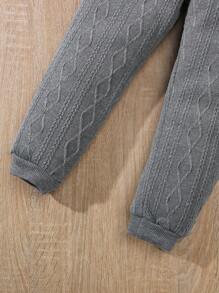 SHEIN Set de 2 piezas de chaqueta de punto de jacquard y pantalones casuales para niña, para primavera/otoño