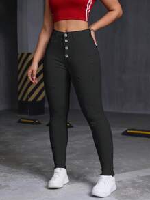 SHEIN EZwear Women Button Front Skinny Casual Denim Jeans