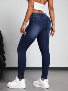 SHEIN PETITE Schlichte, modische, lässige Jeans für jeden Tag aus Denim für Damen