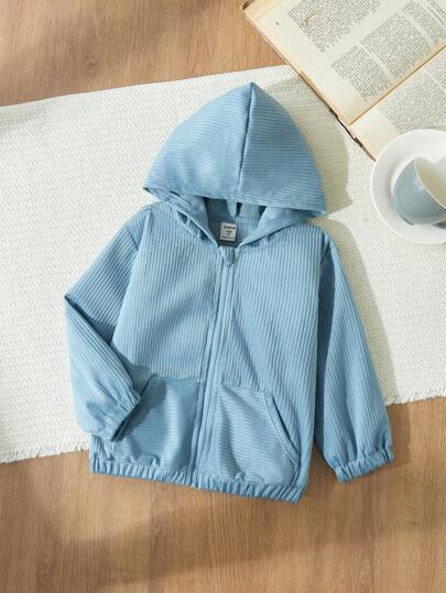 Blossori Unga tjejer Elegant fransk stil Loose Front Zip Up Hoodie Coat, Blå, Höst/Vinter