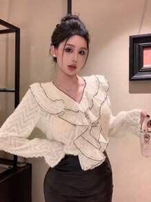 DAZY Women's New Spring/Summer Office Wear Blouse,Ruffle - White - View 4