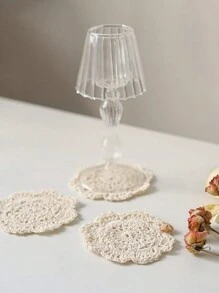 SHEIN 3 pièces Dessous de plat ronds au crochet en dentelle, sets de table pour vaisselle, tasses, bols, décoration de salle et fond photo. Dessous de plat ronds au crochet en dentelle de couleur blanche