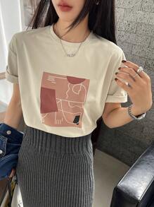 DAZY Wiosenna przerwa Nowy luźny swobodny nadruk damski T-shirt śliczne topy