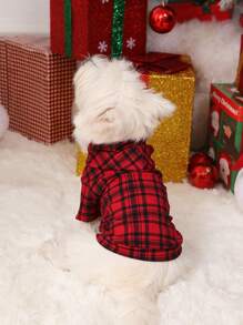 PETSIN Christmas Red Black Plaid Pet Jacket, Casual Pet Supplies