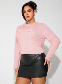 SHEIN SXY Plus Size Women's Bow Decor Pink Pullover Sweater, Autumn/Winter