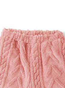 SHEIN Tween Girl 2pcs/Set Warm Double-Sided Textured Fleece Loose Fit Casual Pullover Hoodie And Sweatpants Set - Baby Pink - View 10