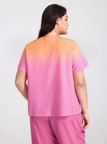 TaskEZ Plus Size V-Neck Short Sleeve Gradient Simple Scrub Top,Large Size V-Neck Short Sleeve Gradient Color Double Pocket Casual Uniform Shirt, Surgical Gown, Health Check Surgical Gown Uniform Women Solid Color Pet Grooming Work Uniform Tops Nutritionist Work Clothes Short Sleeve Lab Work Clothes, Women's V-Neck Scrub Tops, Simple Casual Sports Cleaner Uniform, Stylish Casual Sportswear