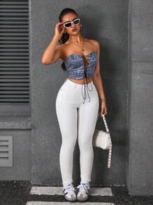 SHEIN Tall Women's Solid Color Front Button Pocket Casual Simple Jeans, Daily Wear - White - View 6