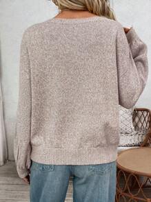 SHEIN LUNE 2024 Autumn/Winter Loose Fit Raglan Sleeve Pullover Sweater, Women, Pastel Pink - Dusty Pink - View 2