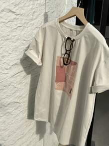 DAZY Wiosenna przerwa Nowy luźny swobodny nadruk damski T-shirt śliczne topy