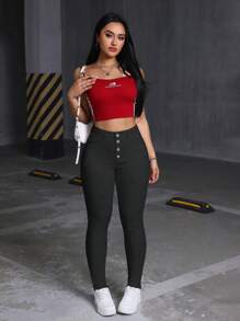 SHEIN EZwear Women Button Front Skinny Casual Denim Jeans