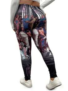 Flirla Plus Size Women Figure Printed Elastic Waist Casual Leggings