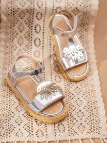 Sandalias planas con cuerda transpirable y suela gruesa, lindas y de moda para niñas - Plateado - Ver 2