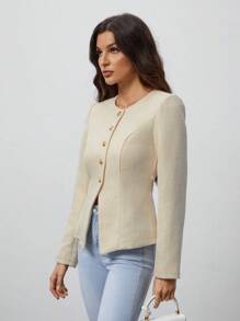 SHEIN Tall Chaqueta de lana para mujer, pequeño tweed fragante, exquisita y elegante, apropiada para citas