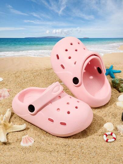 1 Pair Girls' Comfortable, Fashionable, Casual, Lightweight, Non-Slip, Durable, Toe-Protecting Indoor/Outdoor Pink Beach Sandals, Spring/Summer