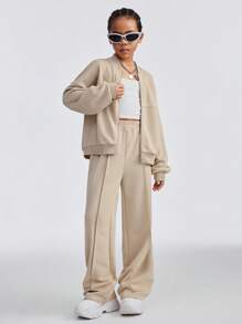 Coolane Kids Tween Girls 2pcs Set Casual Solid Color Jacket And Pants