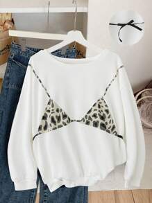 INAWLY 女士休闲豹纹胸罩印花卫衣，适合秋季穿着。 - 白色 - 查看 1