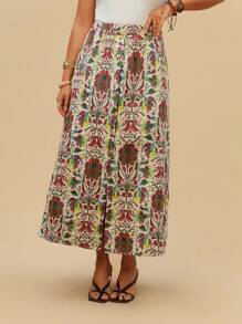 SHEIN VCAY Váy xẻ tà trước Jacquard cổ điển cỡ lớn, trang phục nghỉ dưỡng - Nhiều màu - Xem 5