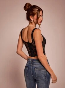SHEIN BAE Fancy Lace Patchwork Corset Seam And Asymmetrical Hemline Cami Top