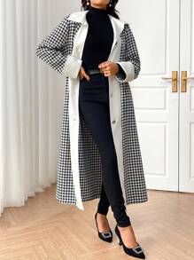 Mulvari Women's Casual Houndstooth Patchwork Regular Jacket, Autumn