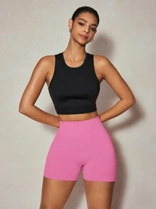 SHEIN Sovereign Charm Quần short thể thao nữ cạp chun, quần nâng mông gợi cảm, quần short tập yoga & thể dục co giãn & thoải mái, quần short tập thể dục nữ, quần short tập gym, quần short đi xe đạp - Màu Hồng baby - Xem 5