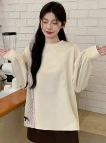DAZY Felpa ampia da donna con collo tondo e bordo in pizzo, abbigliamento autunnale da donna - Albicocca - Visualizzare 7