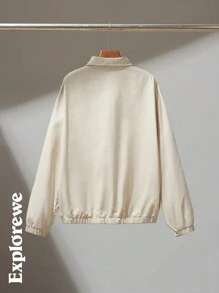 SHEIN A One-Piece Men's Youth Jacket In Khaki Color, Featuring Text Patterns. This Jacket Is Suitable For Urban Outings, Gatherings, And Daily Wear During Spring And Autumn, As Well As Various Other Occasions. - Khaki - View 2