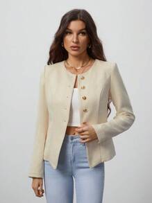 SHEIN Tall Chaqueta de lana para mujer, pequeño tweed fragante, exquisita y elegante, apropiada para citas