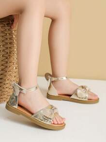 Girls' Summer Sandals, Children Shoes, Little Girl Gold Color Flat Sandals, Teenage Casual Sandals