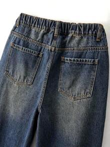 SHEIN Explorewe Teen Girls Casual Street Style Washed Slant Pocket Loose Fit Jeans - Medium Wash - View 3