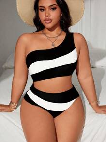 Swim Lushoire 大码女式拼接镂空腰部性感休闲度假连体泳衣夏季