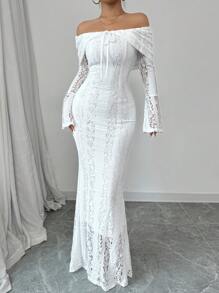 Rafferiza Vestido de Body ceñido midi de encaje blanco con escote bata para mujer - Blanco - Ver 5
