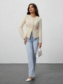 SHEIN Tall Chaqueta de lana para mujer, pequeño tweed fragante, exquisita y elegante, apropiada para citas