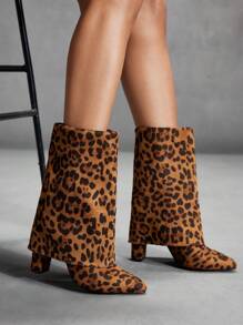CUCCOO SZL Women's Fashion Leopard Print Leather Pointed Toe High Heel Ankle Boots, Sexy, Suitable For Date Night, Party, Street Style - Brown - View 4