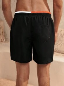 Manfinity Swimmode Contrasterende patchwork strandshorts met vetersluiting voor heren, vakantie, Hawaïaans