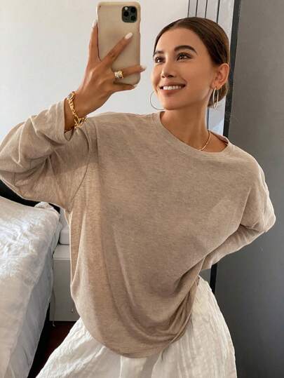 Livesso Ladies' Solid Color Simple Daily Long Sleeve Top Summer