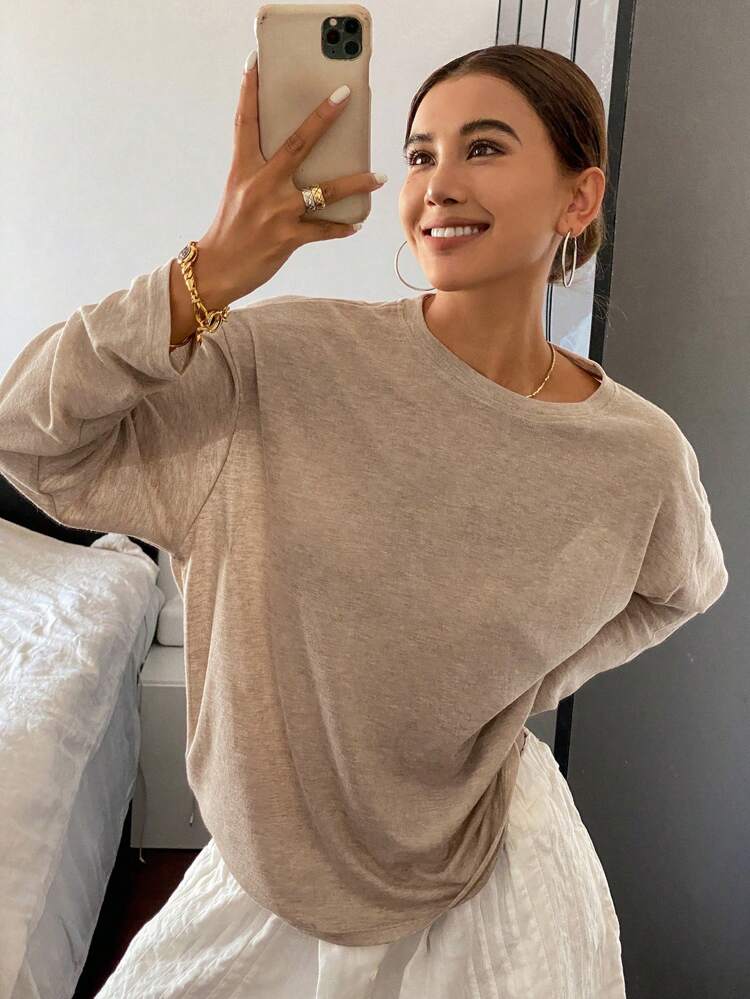 Ladies' Solid Color Simple Daily Long Sleeve Top Summer