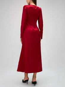 Chiquease 1pc Off-Shoulder Ruched Waist Long Sleeve Dress With Ruffle Details, Elegant Sexy For Music Festival, Ball, Holidays For New Year Clothes Maxi Women Outfit Fall Cloth For Women