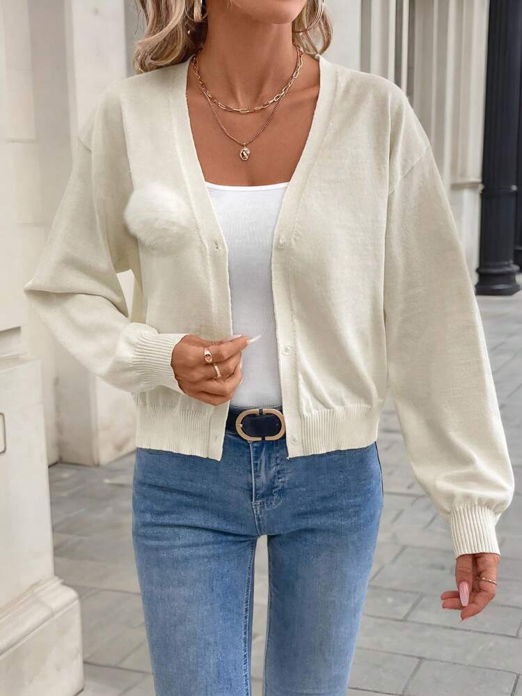 Christmas Sweater Women's Solid Color V-Neck Button Front Casual Cardigan