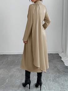 SHEIN Clasi 女士纯色前系带长袖休闲夹克，日常穿着 - 卡其色 - 查看 2